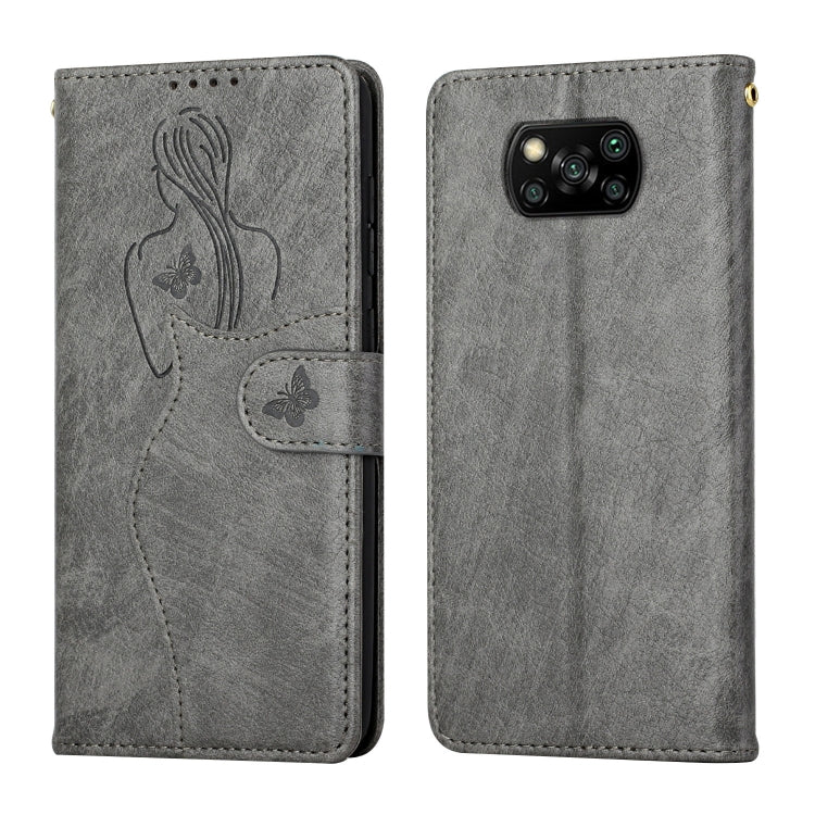 For Xiaomi Poco X3 NFC Beauty Girl Embossing Pattern Horizontal Flip Leather Case with Holder & Card Slot & Wallet & Photo Frame