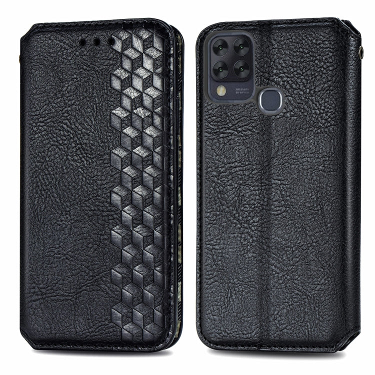 For Infinix Hot 10T Cubic Grid Pressed Horizontal Flip Magnetic PU Leather Case with Holder & Card Slots & Wallet