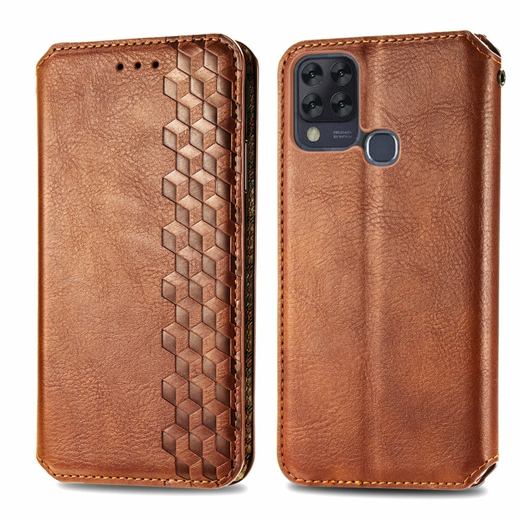 For Infinix Hot 10T Cubic Grid Pressed Horizontal Flip Magnetic PU Leather Case with Holder & Card Slots & Wallet