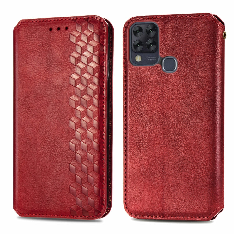 For Infinix Hot 10T Cubic Grid Pressed Horizontal Flip Magnetic PU Leather Case with Holder & Card Slots & Wallet