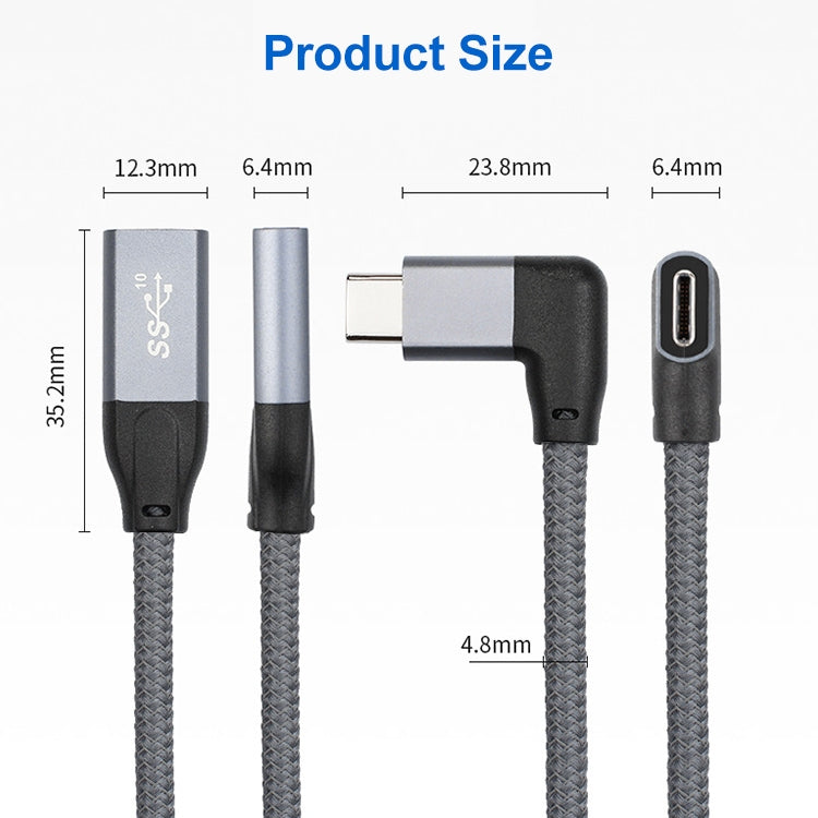 100W USB-C / Type-C Elbow Male to USB-C / Type-C Female Full-function Data Extension Cable, Cable Length:1m