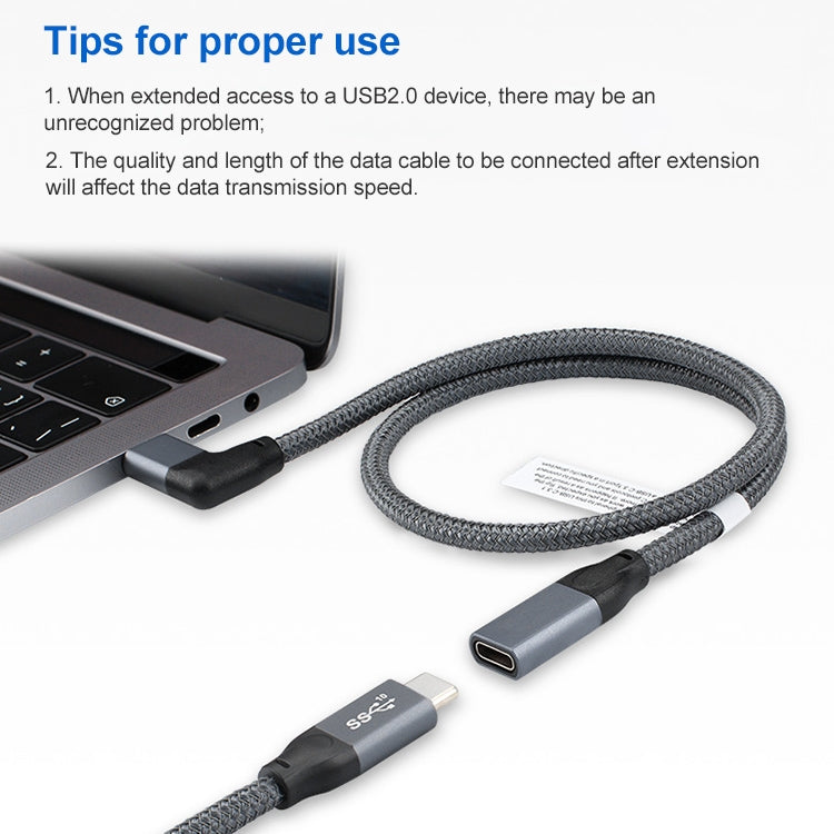 100W USB-C / Type-C Elbow Male to USB-C / Type-C Female Full-function Data Extension Cable, Cable Length:1m