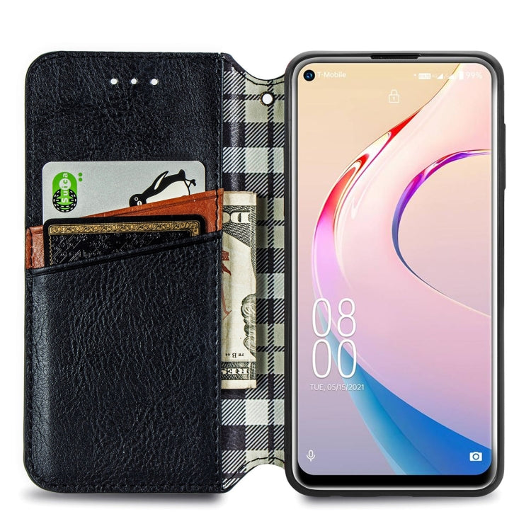 For OUKITEL C21 Pro Cubic Grid Pressed Horizontal Flip Magnetic PU Leather Case with Holder & Card Slots & Wallet
