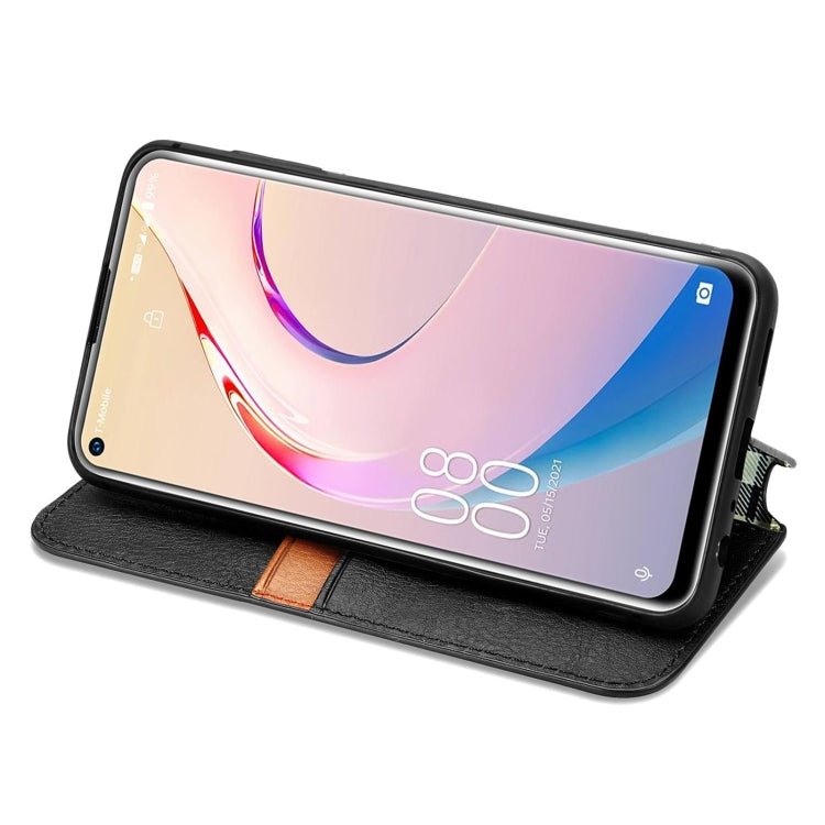For OUKITEL C21 Pro Cubic Grid Pressed Horizontal Flip Magnetic PU Leather Case with Holder & Card Slots & Wallet
