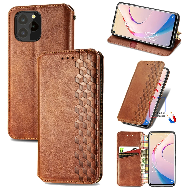 For OUKITEL C21 Pro Cubic Grid Pressed Horizontal Flip Magnetic PU Leather Case with Holder & Card Slots & Wallet