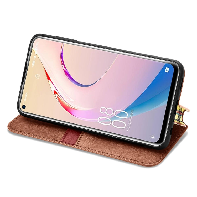 For OUKITEL C21 Pro Cubic Grid Pressed Horizontal Flip Magnetic PU Leather Case with Holder & Card Slots & Wallet