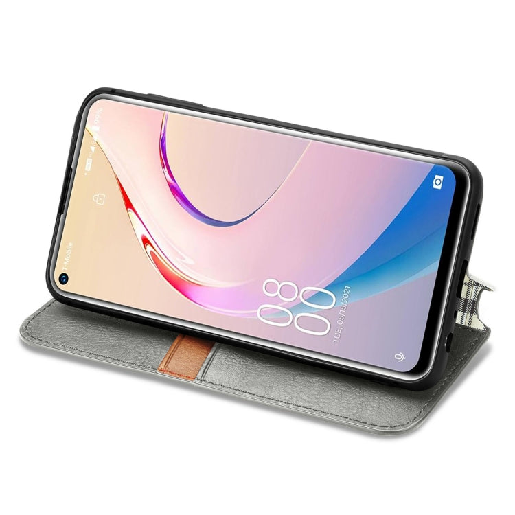 For OUKITEL C21 Pro Cubic Grid Pressed Horizontal Flip Magnetic PU Leather Case with Holder & Card Slots & Wallet