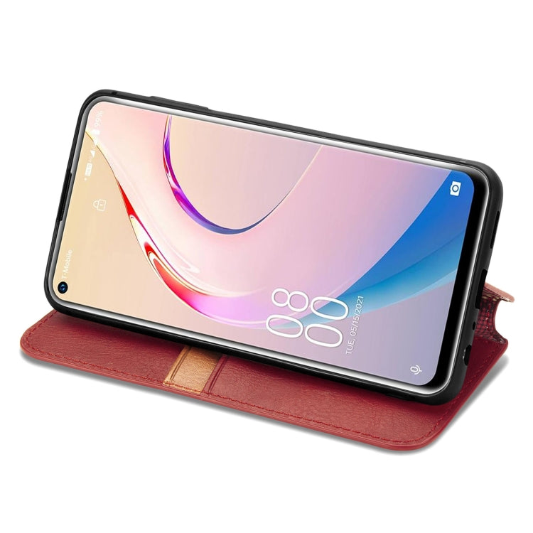 For OUKITEL C21 Pro Cubic Grid Pressed Horizontal Flip Magnetic PU Leather Case with Holder & Card Slots & Wallet