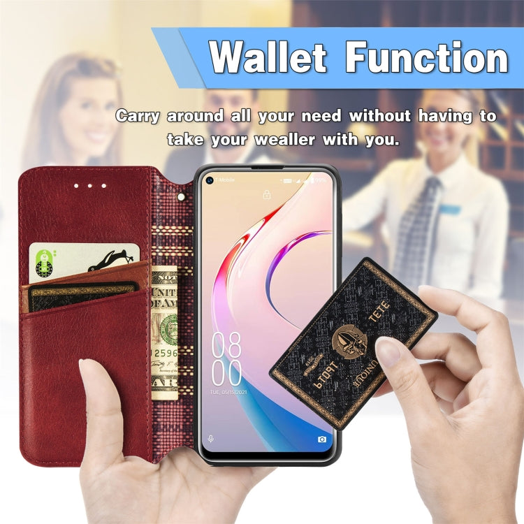 For OUKITEL C21 Pro Cubic Grid Pressed Horizontal Flip Magnetic PU Leather Case with Holder & Card Slots & Wallet