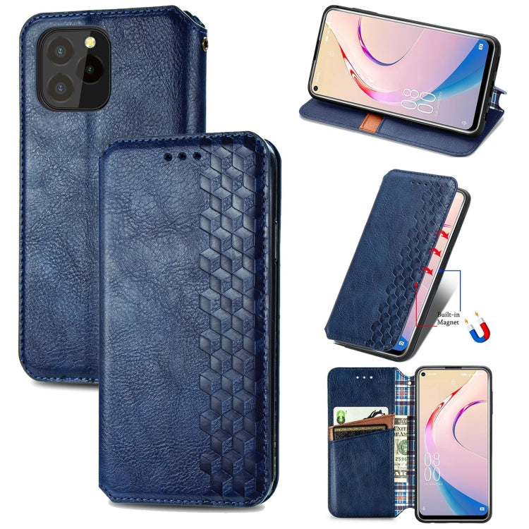 For OUKITEL C21 Pro Cubic Grid Pressed Horizontal Flip Magnetic PU Leather Case with Holder & Card Slots & Wallet