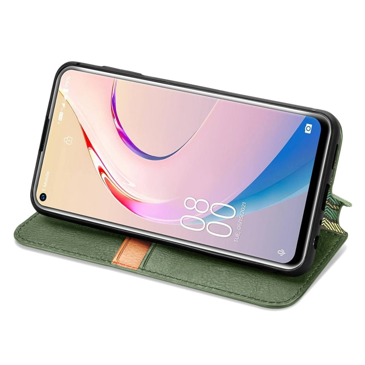 For OUKITEL C21 Pro Cubic Grid Pressed Horizontal Flip Magnetic PU Leather Case with Holder & Card Slots & Wallet