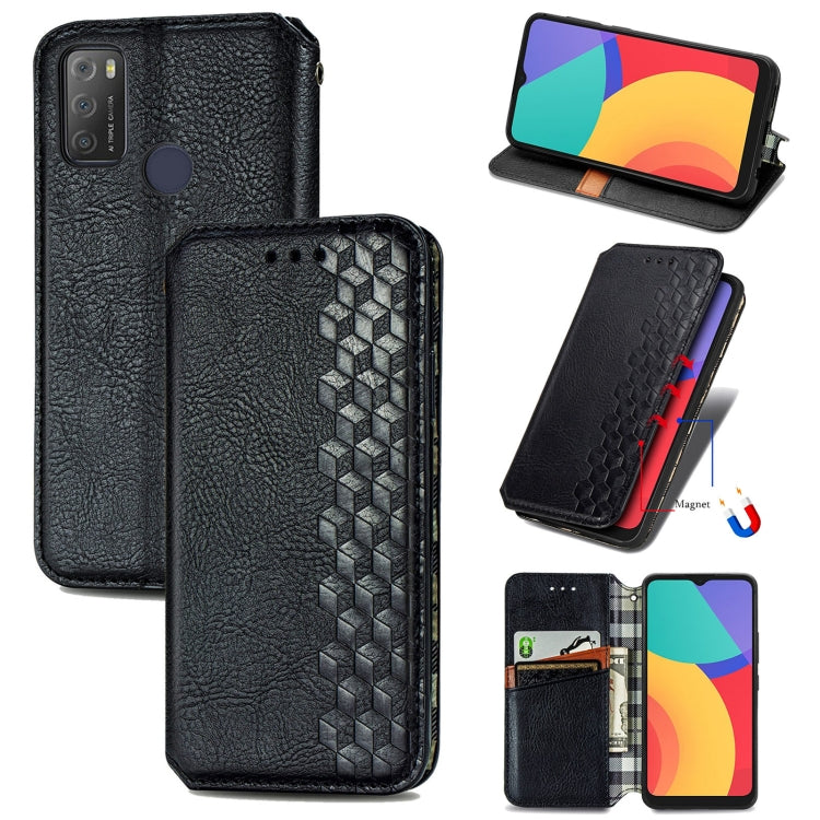 For Alcatel 1S 2021 Cubic Grid Pressed Horizontal Flip Magnetic PU Leather Case with Holder & Card Slots & Wallet