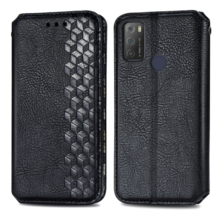 For Alcatel 1S 2021 Cubic Grid Pressed Horizontal Flip Magnetic PU Leather Case with Holder & Card Slots & Wallet