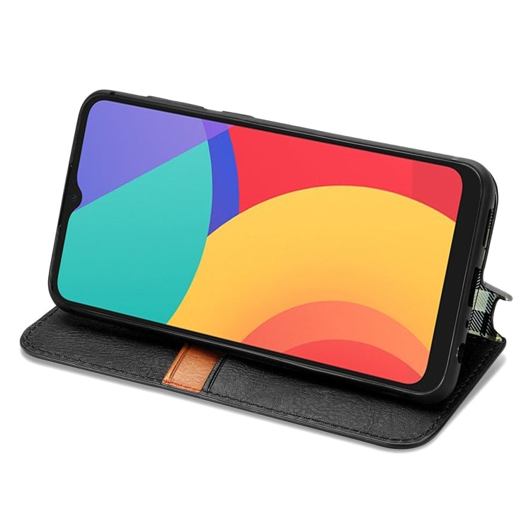 For Alcatel 1S 2021 Cubic Grid Pressed Horizontal Flip Magnetic PU Leather Case with Holder & Card Slots & Wallet