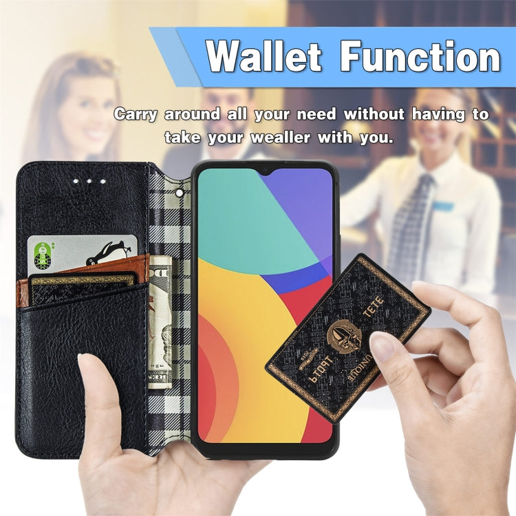 For Alcatel 1S 2021 Cubic Grid Pressed Horizontal Flip Magnetic PU Leather Case with Holder & Card Slots & Wallet