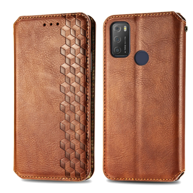 For Alcatel 1S 2021 Cubic Grid Pressed Horizontal Flip Magnetic PU Leather Case with Holder & Card Slots & Wallet