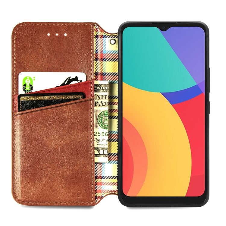For Alcatel 1S 2021 Cubic Grid Pressed Horizontal Flip Magnetic PU Leather Case with Holder & Card Slots & Wallet