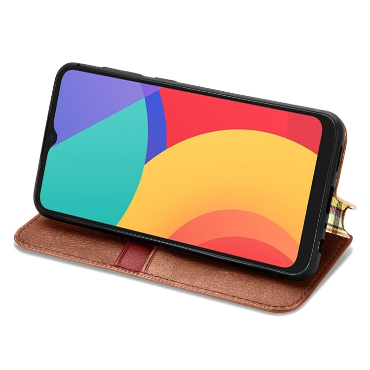 For Alcatel 1S 2021 Cubic Grid Pressed Horizontal Flip Magnetic PU Leather Case with Holder & Card Slots & Wallet