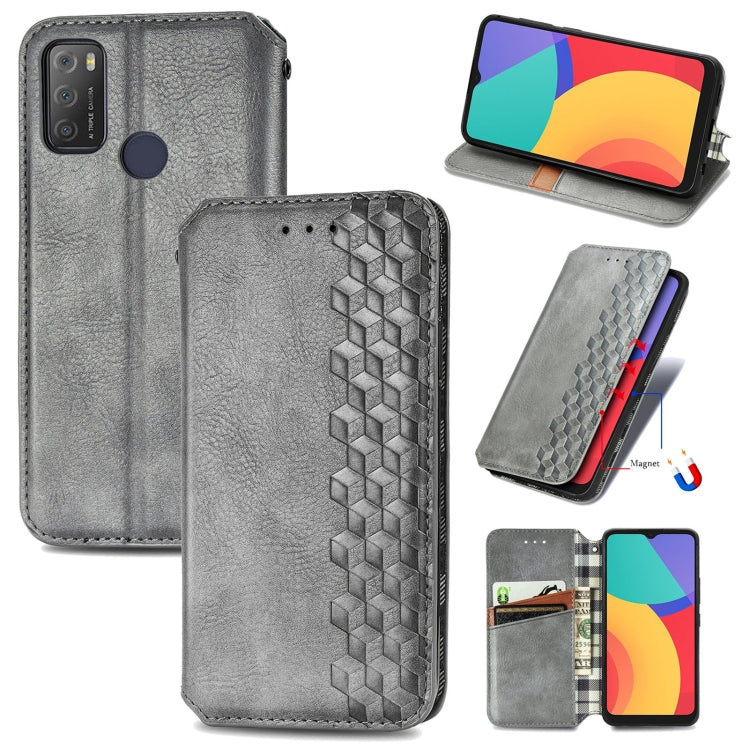 For Alcatel 1S 2021 Cubic Grid Pressed Horizontal Flip Magnetic PU Leather Case with Holder & Card Slots & Wallet