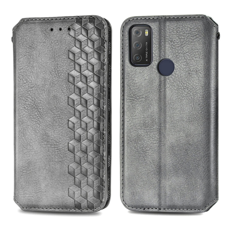 For Alcatel 1S 2021 Cubic Grid Pressed Horizontal Flip Magnetic PU Leather Case with Holder & Card Slots & Wallet