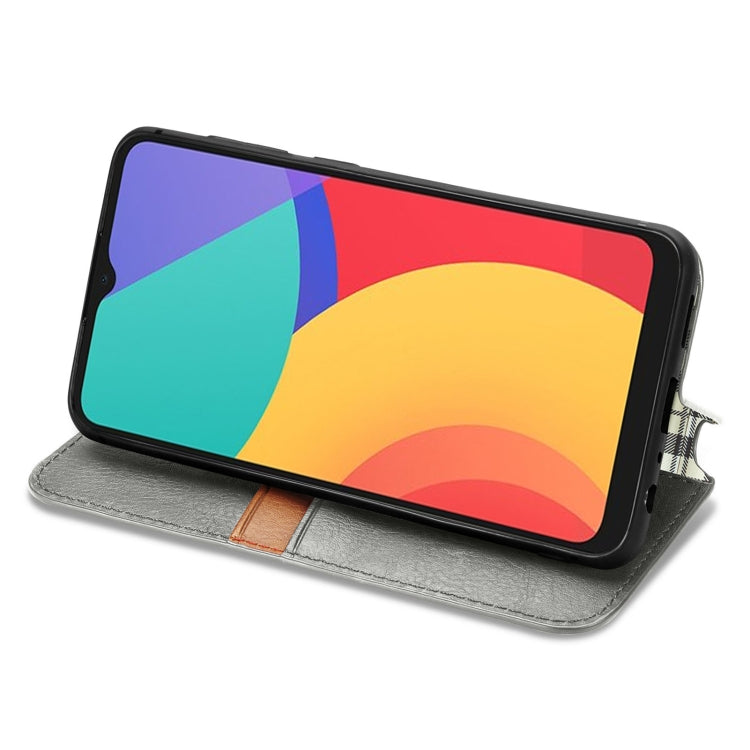 For Alcatel 1S 2021 Cubic Grid Pressed Horizontal Flip Magnetic PU Leather Case with Holder & Card Slots & Wallet