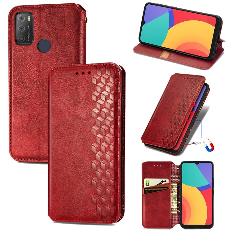 For Alcatel 1S 2021 Cubic Grid Pressed Horizontal Flip Magnetic PU Leather Case with Holder & Card Slots & Wallet