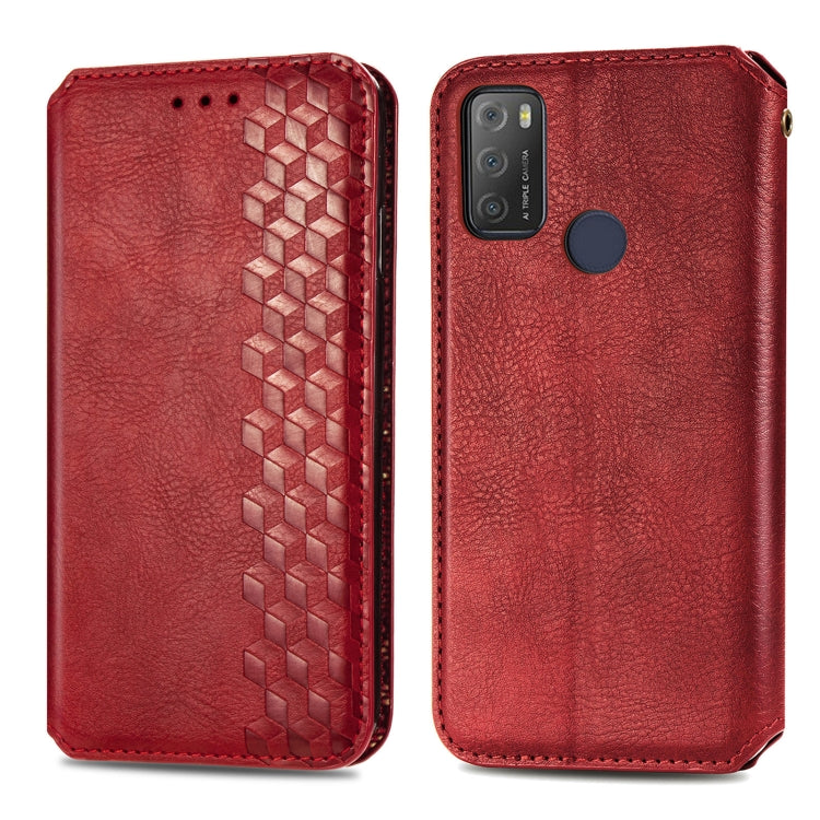 For Alcatel 1S 2021 Cubic Grid Pressed Horizontal Flip Magnetic PU Leather Case with Holder & Card Slots & Wallet