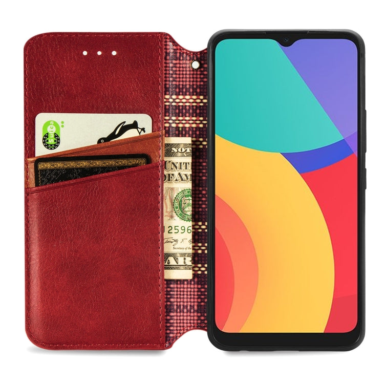 For Alcatel 1S 2021 Cubic Grid Pressed Horizontal Flip Magnetic PU Leather Case with Holder & Card Slots & Wallet
