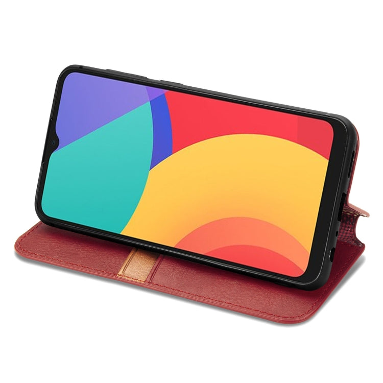For Alcatel 1S 2021 Cubic Grid Pressed Horizontal Flip Magnetic PU Leather Case with Holder & Card Slots & Wallet