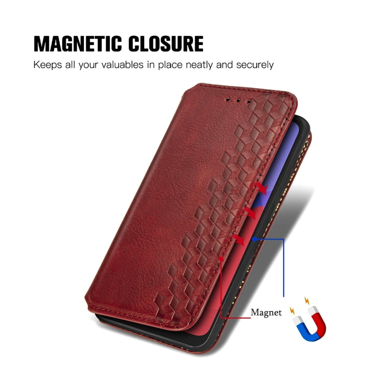 For Alcatel 1S 2021 Cubic Grid Pressed Horizontal Flip Magnetic PU Leather Case with Holder & Card Slots & Wallet