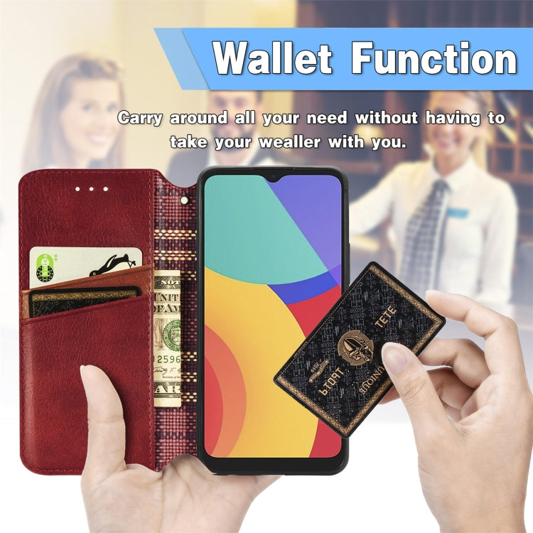 For Alcatel 1S 2021 Cubic Grid Pressed Horizontal Flip Magnetic PU Leather Case with Holder & Card Slots & Wallet