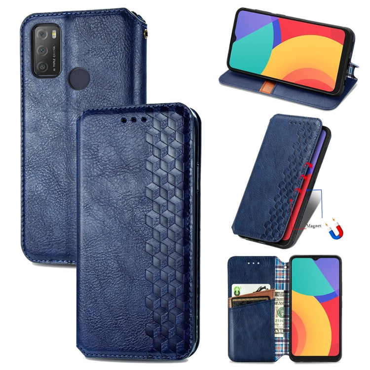 For Alcatel 1S 2021 Cubic Grid Pressed Horizontal Flip Magnetic PU Leather Case with Holder & Card Slots & Wallet