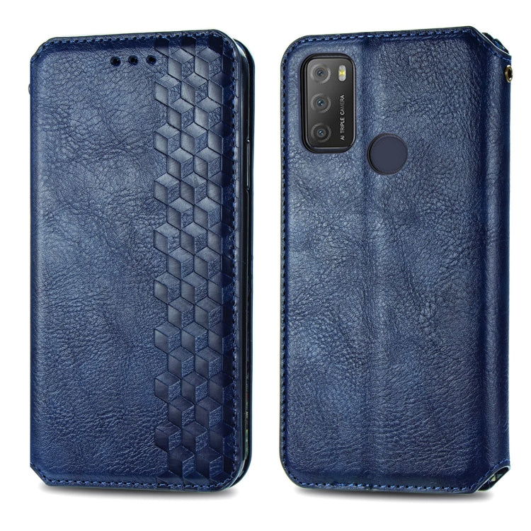 For Alcatel 1S 2021 Cubic Grid Pressed Horizontal Flip Magnetic PU Leather Case with Holder & Card Slots & Wallet