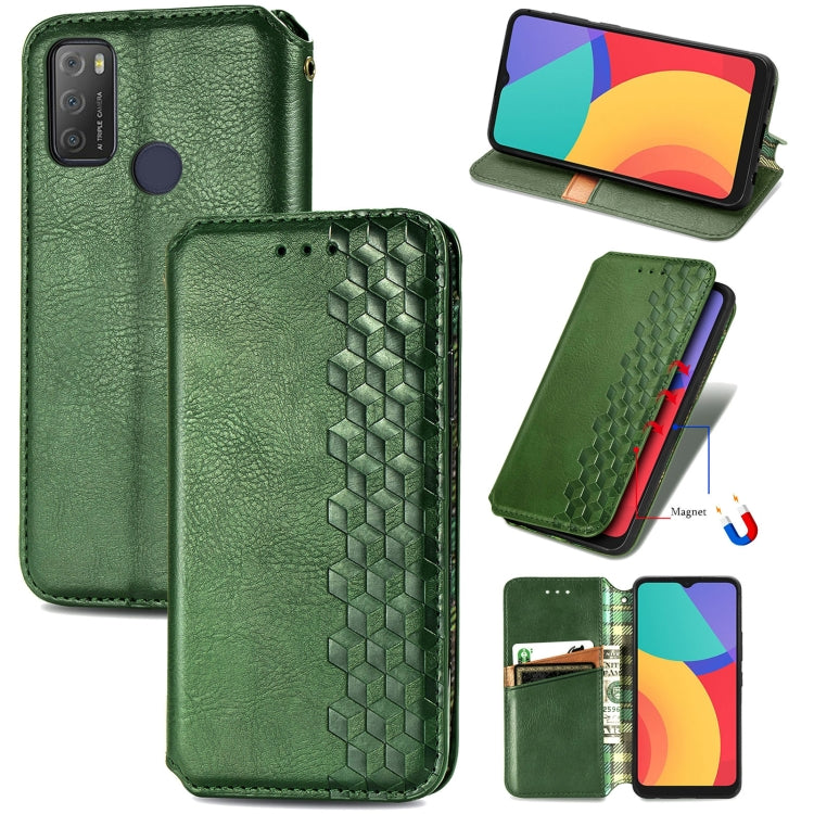 For Alcatel 1S 2021 Cubic Grid Pressed Horizontal Flip Magnetic PU Leather Case with Holder & Card Slots & Wallet