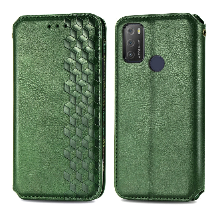 For Alcatel 1S 2021 Cubic Grid Pressed Horizontal Flip Magnetic PU Leather Case with Holder & Card Slots & Wallet