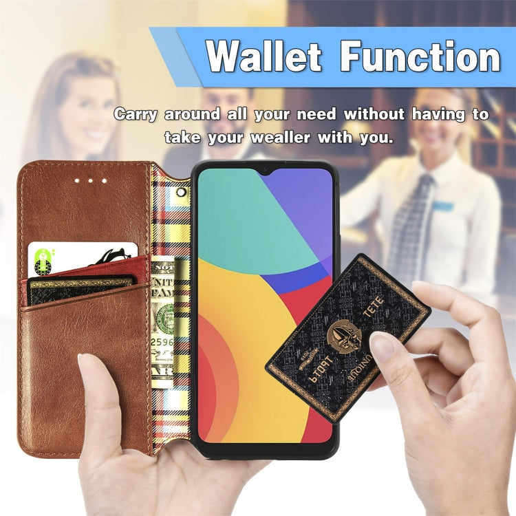 For Alcatel 1S 2021 Cubic Grid Pressed Horizontal Flip Magnetic PU Leather Case with Holder & Card Slots & Wallet