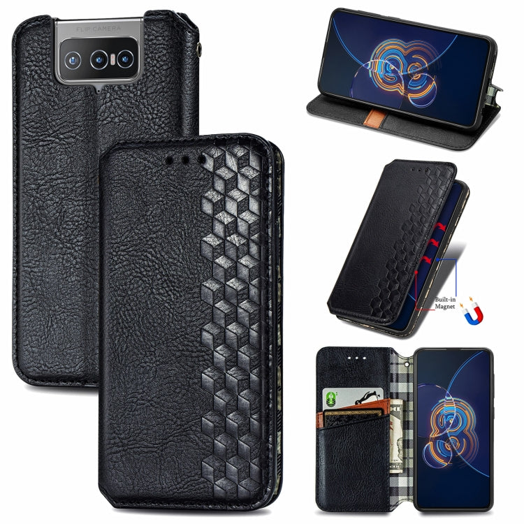 For Asus Zenfone 8 Flip Cubic Grid Pressed Horizontal Flip Magnetic PU Leather Case with Holder & Card Slots & Wallet