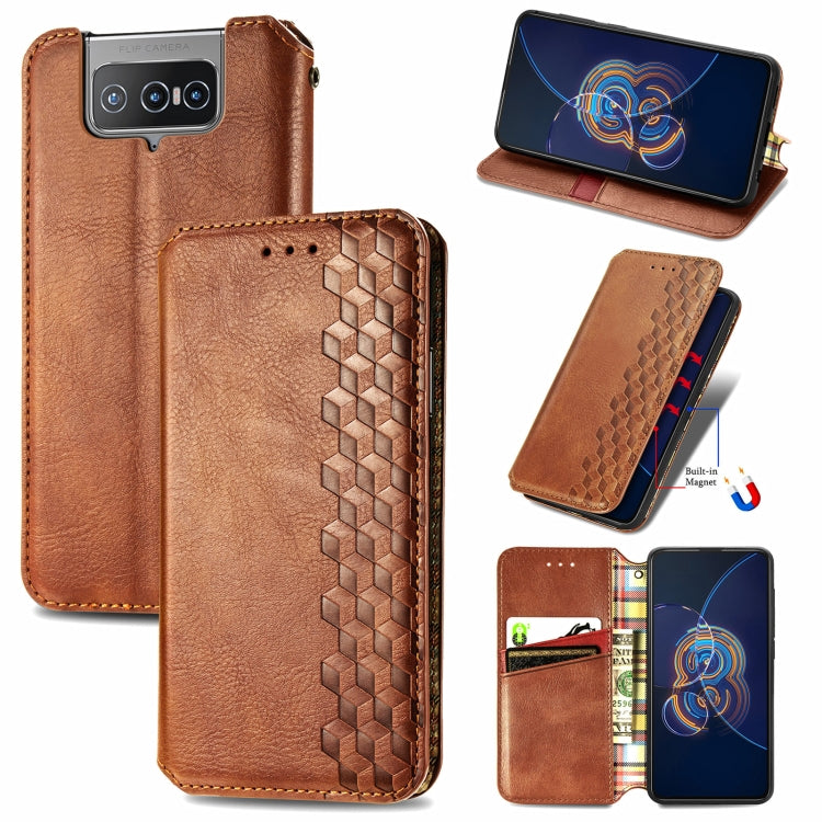 For Asus Zenfone 8 Flip Cubic Grid Pressed Horizontal Flip Magnetic PU Leather Case with Holder & Card Slots & Wallet