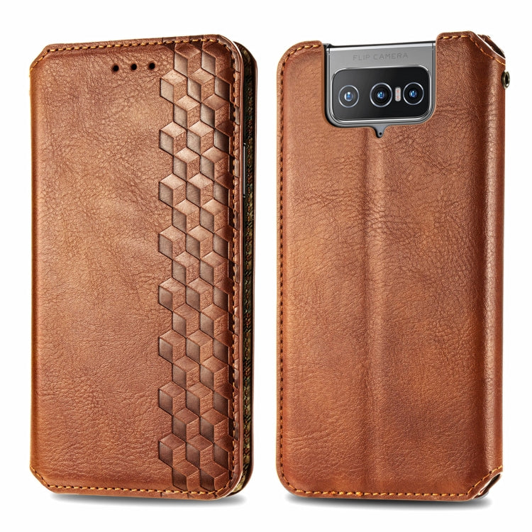 For Asus Zenfone 8 Flip Cubic Grid Pressed Horizontal Flip Magnetic PU Leather Case with Holder & Card Slots & Wallet