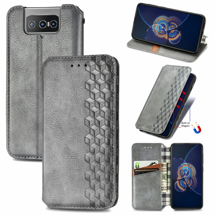 For Asus Zenfone 8 Flip Cubic Grid Pressed Horizontal Flip Magnetic PU Leather Case with Holder & Card Slots & Wallet