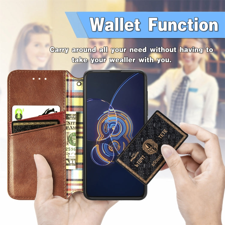 For Asus Zenfone 8 Flip Cubic Grid Pressed Horizontal Flip Magnetic PU Leather Case with Holder & Card Slots & Wallet