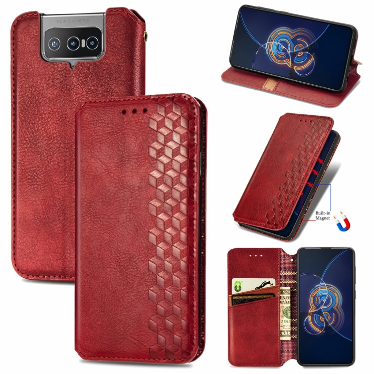 For Asus Zenfone 8 Flip Cubic Grid Pressed Horizontal Flip Magnetic PU Leather Case with Holder & Card Slots & Wallet