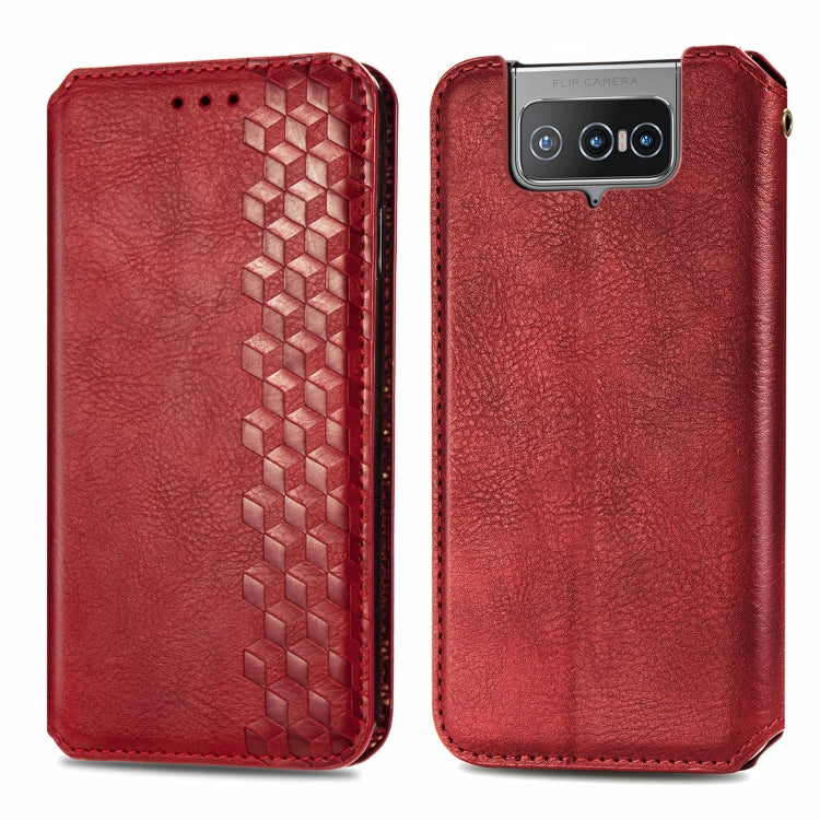 For Asus Zenfone 8 Flip Cubic Grid Pressed Horizontal Flip Magnetic PU Leather Case with Holder & Card Slots & Wallet