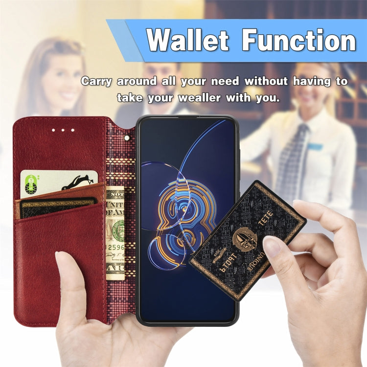 For Asus Zenfone 8 Flip Cubic Grid Pressed Horizontal Flip Magnetic PU Leather Case with Holder & Card Slots & Wallet
