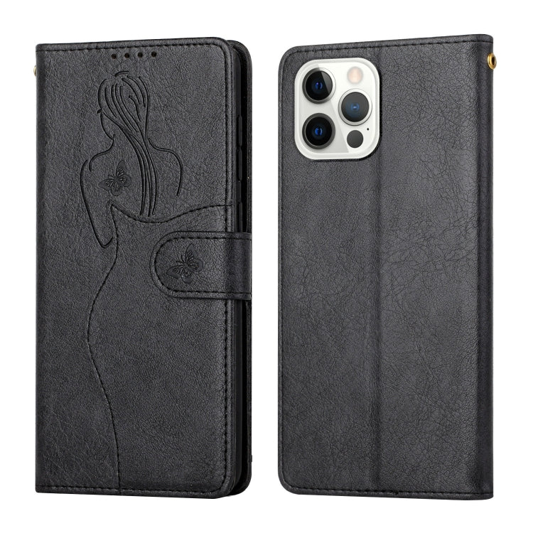 For iPhone 12 / 12 Pro Beauty Girl Embossing Pattern Horizontal Flip Leather Case with Holder & Card Slot & Wallet & Photo Frame