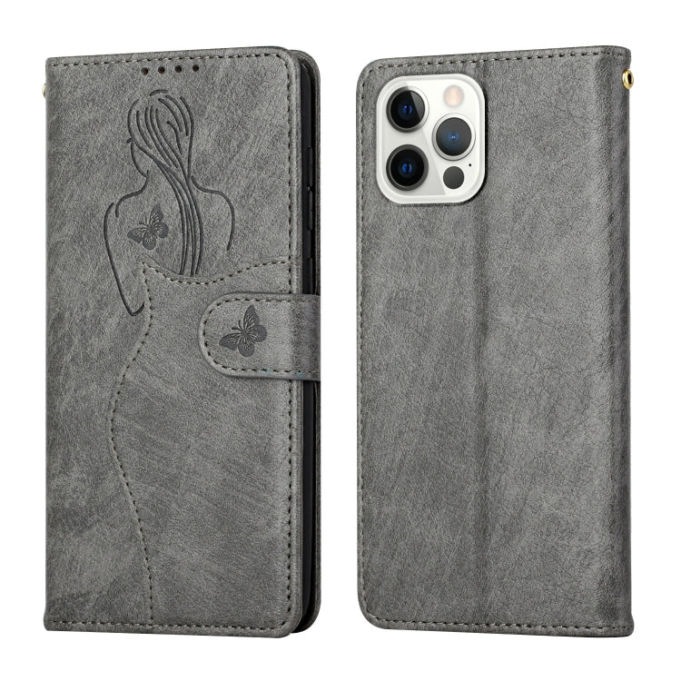 For iPhone 12 / 12 Pro Beauty Girl Embossing Pattern Horizontal Flip Leather Case with Holder & Card Slot & Wallet & Photo Frame