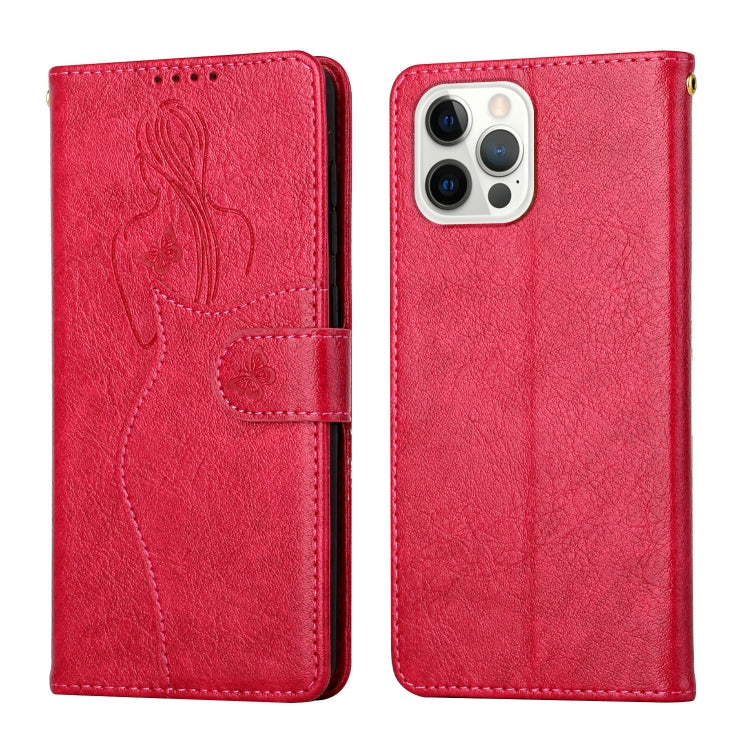 For iPhone 12 / 12 Pro Beauty Girl Embossing Pattern Horizontal Flip Leather Case with Holder & Card Slot & Wallet & Photo Frame