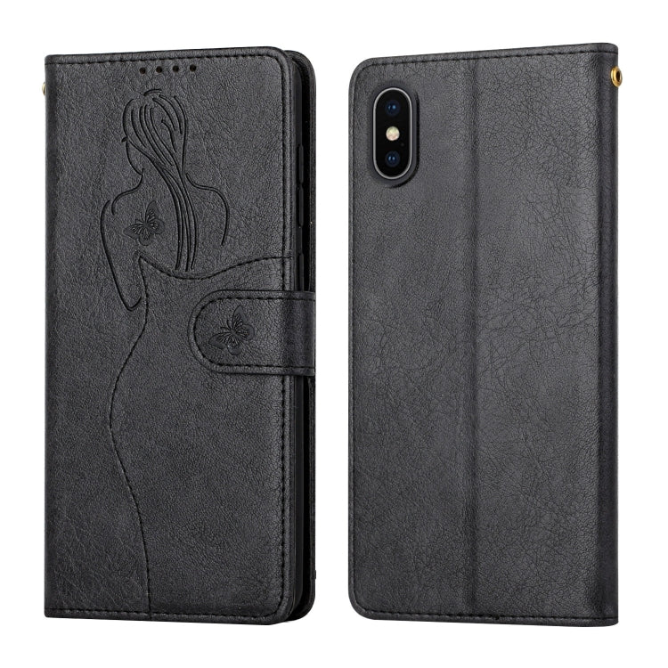 For iPhone X / XS Beauty Girl Embossing Pattern Horizontal Flip Leather Case with Holder & Card Slot & Wallet & Photo Frame