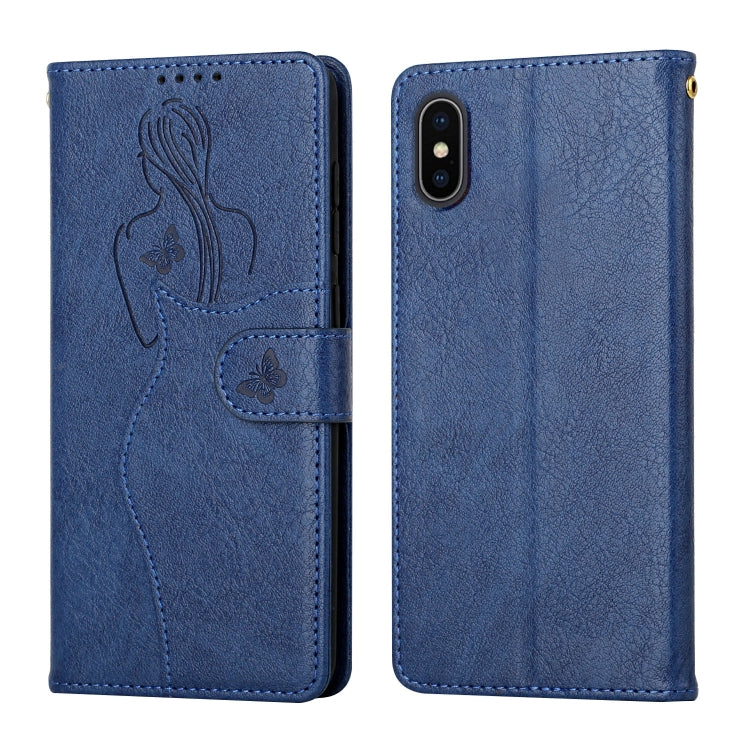 For iPhone X / XS Beauty Girl Embossing Pattern Horizontal Flip Leather Case with Holder & Card Slot & Wallet & Photo Frame