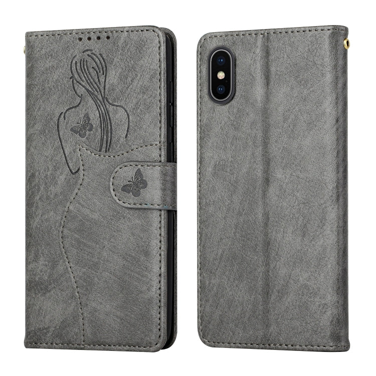 For iPhone X / XS Beauty Girl Embossing Pattern Horizontal Flip Leather Case with Holder & Card Slot & Wallet & Photo Frame